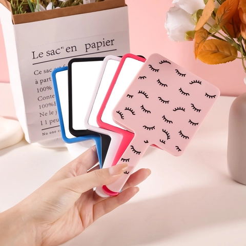 Specchio Da Trucco Portatile Quadrato Specchio Da Vanità Con Manico Motivo Ciglia Cornice In Plastica Per Donne