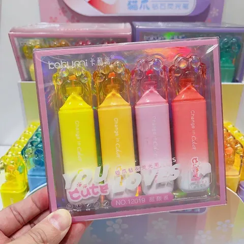 Cat Claw Shape Highlighter Pens Plastic Diamond Tip Macaron Gradient Colors Eye Protection School Office Stationery Cute Novelty