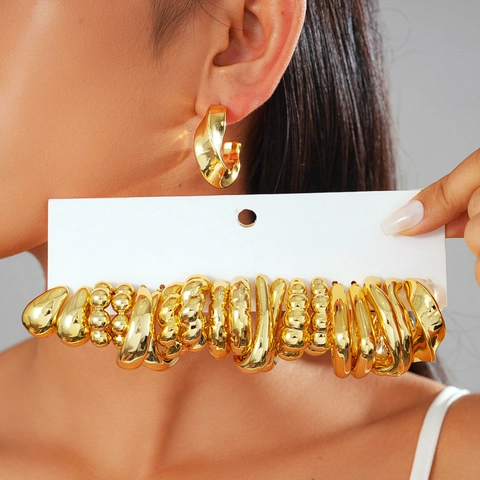 Geometrische Hoop Knopoorbellen Plastic Met Stalen Oorsteker Dikke Onregelmatige Minimalistische Retro Mode Sieraden Voor Vrouwen