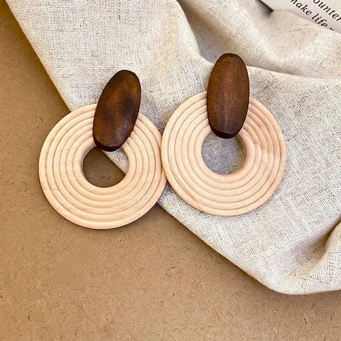 Geometrische Houten Hoepel Drop Oorbellen Voor Vrouwen Vintage Bohemian Met 925 Sterling Zilveren Oorbel Post Textuur