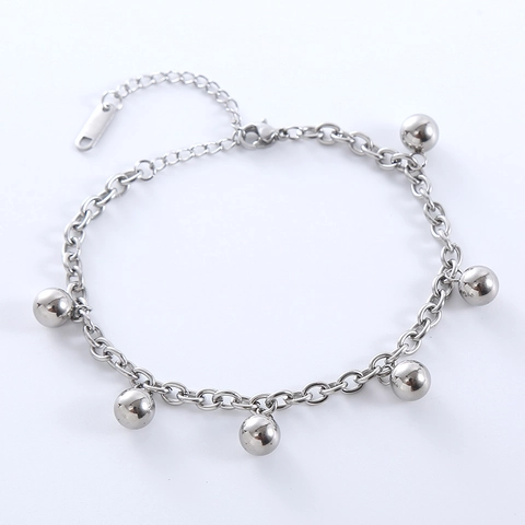 Pulsera De Cadena Minimalista De Acero Inoxidable Chapado En Oro De 18K Cuentas Redondas Borla Elegante Joyería Para Mujer