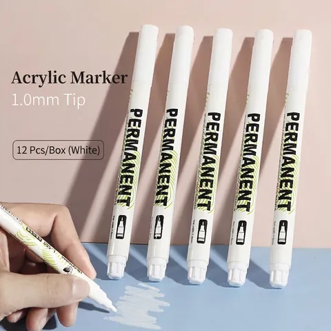 Pennarello Permanente Bianco Impermeabile Asciugatura Rapida Punta Fine Plastica Pittura Disegno Fai Da Te Varie Superfici