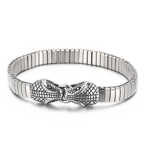 Bracciale Da Uomo In Acciaio Inossidabile 316L Doppia Testa Serpente Punk Rock Gioielli
