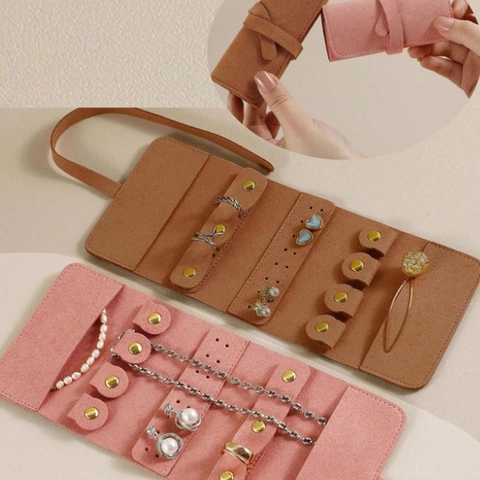 Tragbare Schmuck Aufbewahrungstasche Mikrofaser Wildleder Roll Up Reise Organizer Für Ohrring Halskette Ring Minimalistisch