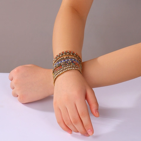 Pulsera Bohemia De Acero Inoxidable Bañada En Oro De 18K Circonita De Color Incrustada Joyería Elegante Minimalista Para Mujer