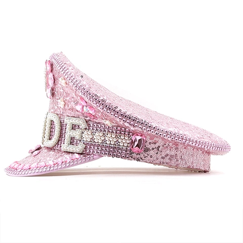 Cappello Da Capitano Con Paillettes Rosa E Scritta Bride In Künstliche Perle Strass Per Matrimonio Addio Nubilato Stile Militare