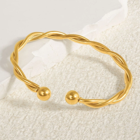 Bracciale Rigido in Acciaio Inossidabile Torciglione per Donna Minimalista Aperto Regolabile Placcato Oro 18K Gioielli