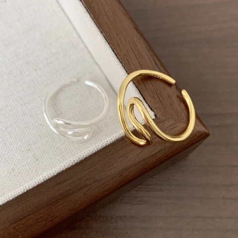 Irregular Curved Wave Ring 925 Sterling Silver Adjustable Minimalist Geometric Finger Jewelry For Women