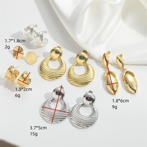 14K Gold Plated Copper Hollow Out Brushed Drop Earrings Vintage Geometric Hip Hop Style Jewelry For Women