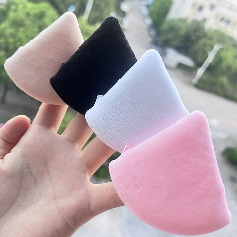 Triangle Makeup Powder Puffs Crystal Velvet Large Ultra Soft Face Setting Sponge With Ribbon Handle