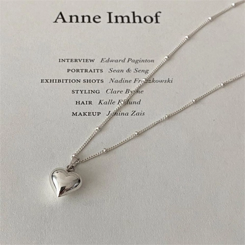 925 Sterling Silber Herz Anhänger Halskette Für Damen Minimalistisch Spiegel Poliert 3D Herz Satellitenperlenkette INS Stil