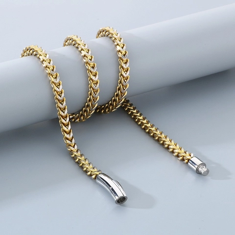 Franco Kette Halskette Titanium Stahl Zweifarbig Drachenknochen Gliedermatte Poliert Unisex Hip Hop Rock Gothic Schmuck Zubehör
