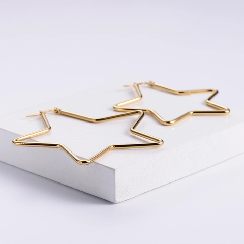 Stern Creolen Geometrisch 316L Edelstahl 18K Vergoldet Minimalistisch Groß Trendy Modeschmuck Für Damen
