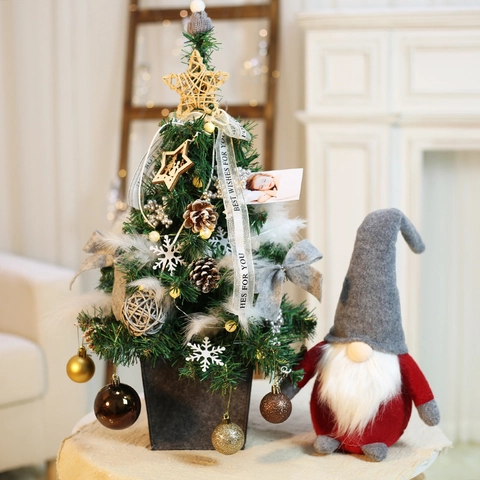 Mini Albero Di Natale Da Tavolo Fai Da Te Pino Artificiale Innevato PVC Con Luci LED Ornamenti Decorazione Casa Regalo