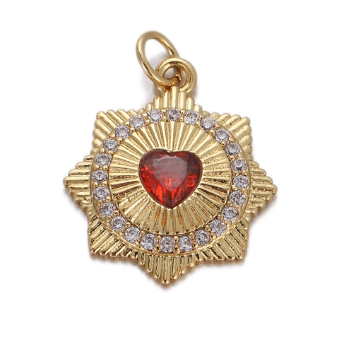Heart Pendant Necklace 18K Gold Plated Copper Colorful Enamel Cubic Zirconia Star Sun Motif For Women Valentine Gift