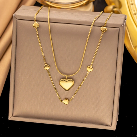 Collana A Doppio Strato Con Pendente A Cuore Acciaio Al Titanio Catena A Serpente Gioielli Eleganti Per Donna