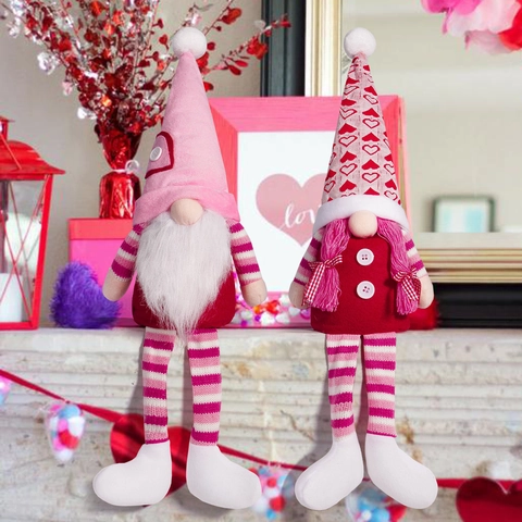 Gnomo De San Valentín Peluche Muñeca Sin Rostro Patrón De Corazón Piernas Largas Rayadas Decoración De Escritorio Hogar
