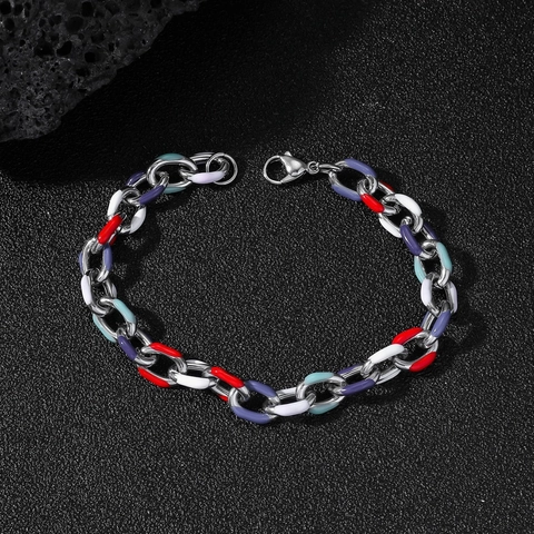 Bracciale A Catena In Acciaio Inossidabile Minimalista Smalto Colorato Cuore Girasole Cerchi Intrecciati Gioielli