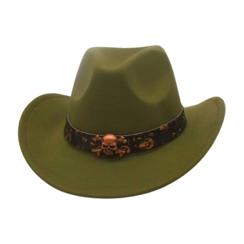 Western Cowboy Hat Polyester Felt Vintage Wide Brim Gothic Punk Metal Skull Decoration Outdoor Sun Protection For Adults