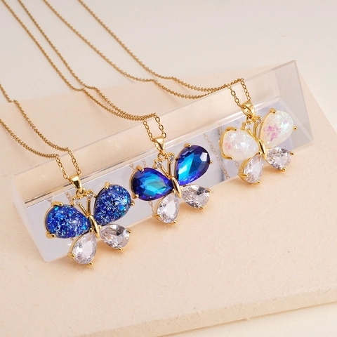 Collana Con Pendente A Farfalla In Rame Micro Pave Zircone Cristallo Colorato Gioielli Di Moda Per Donna Gioielli Eleganti