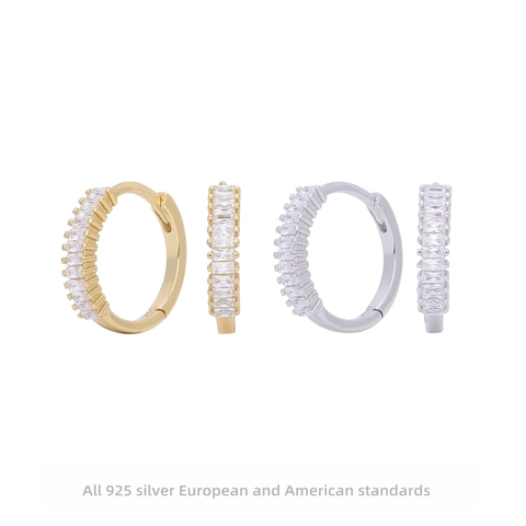 925 Sterlingsilber Zirkonia Huggie Hoop Ohrringe Damen Rund Ohr Schnalle Mode Elegant Eingelegt Feiner Schmuck Accessoire