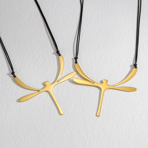 Collier Pendentif Libellule En Acier Inoxydable Minimaliste Avec Cordon Noir Bijoux De Mode Pour Femmes