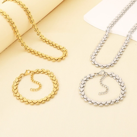 Strukturierte Armbandhalskette Und Armband Schmuck Aus Edelstahl Trendy Elegante Mode Für Damen Täglicher Partyzubehör