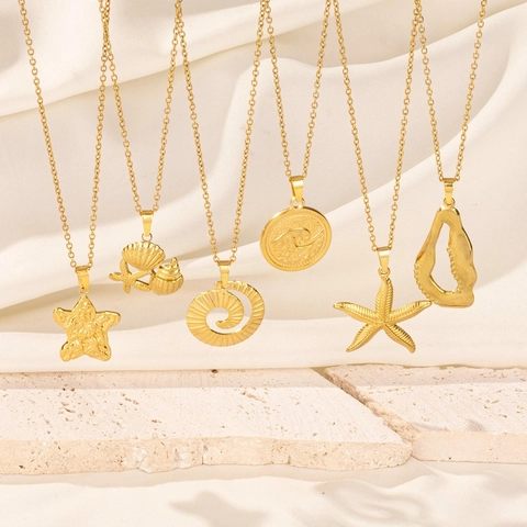 Collar De Colgante Estrella De Mar Concha Acero Inoxidable Tema Océano Joyería Playa Verano Minimalista Mujeres