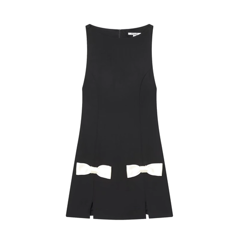 Sleeveless Mini Dress Polyester Stretch White Bow Decoration Color Block Bodycon Slim Fit Elegant Party Wear For Women