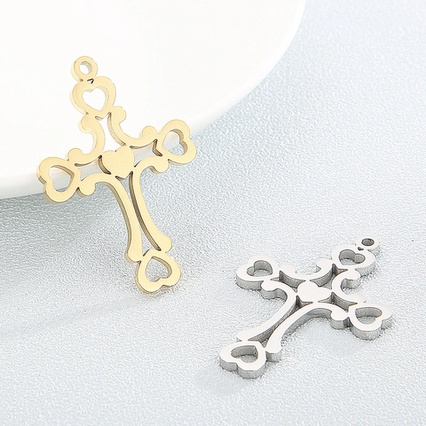 Ciondolo Croce In Acciaio Inossidabile Ciondolo Cuore Cavo Per Creazione Gioielli Fai Da Te Accessori Stile Religioso
