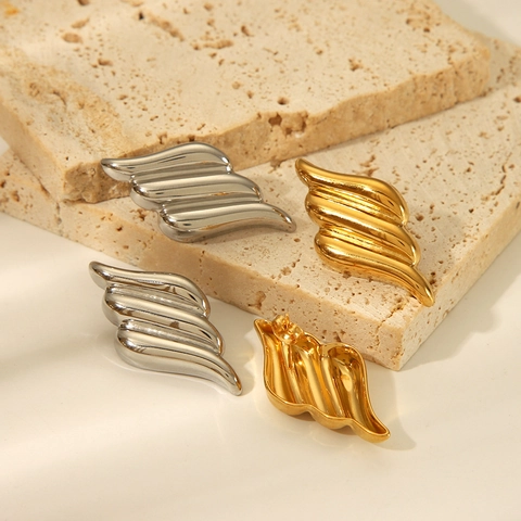 Engelsflügel Ohrstecker Edelstahl 18K Vergoldet Wellendesign Minimalistischer Hypoallergener Schmuck Für Damen