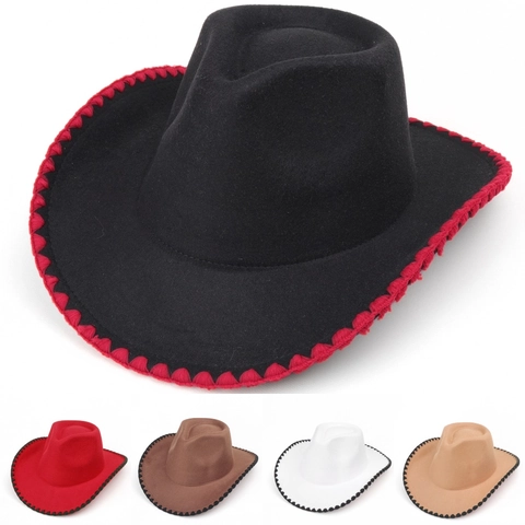Westerse Cowboyhoed Vilt Katoen Polyester Vintage Siersteekrand Brede Rand Jazz Fedora