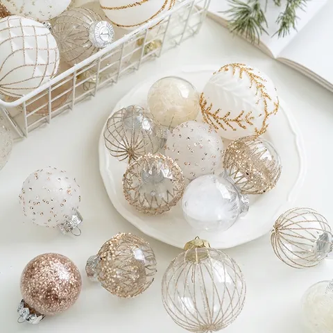 Christmas Ball Ornaments PET Plastic Glitter Sequin Feather Elegant Shimmering Hanging Decor Holiday Party Accessory New Year