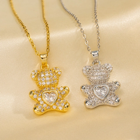 Collana Con Pendente A Orso Acciaio Al Titanio Zircone A Cuore Gioielli Eleganti Per Donna
