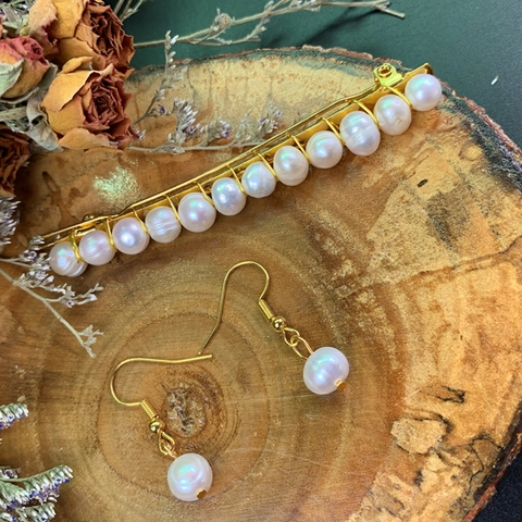 Natural Freshwater Pearl Crystal Hair Clip Earrings Elegant Handmade Gold Alloy Jewelry For Women Daily Wedding Gift
