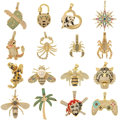 Iced Out Hip Hop Pendant Copper Gold Plated Cubic Zirconia Inlaid Animal Game Controller Shape Jewelry For Men Women