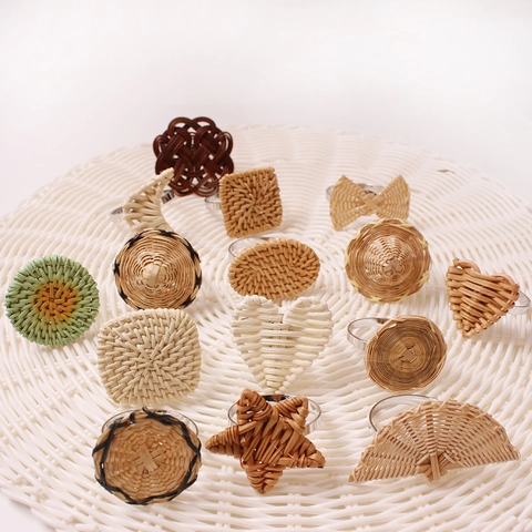 Handmade Rattan Napkin Rings Woven Natural Bamboo Table Decor For Wedding Party Boho Style Buckles Holders