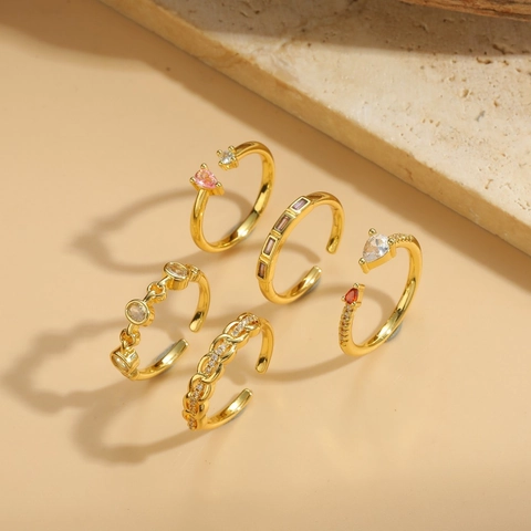Adjustable Open Ring Gold Plated Copper Zircon French Retro Geometric Elegant Fashion Jewelry For Women