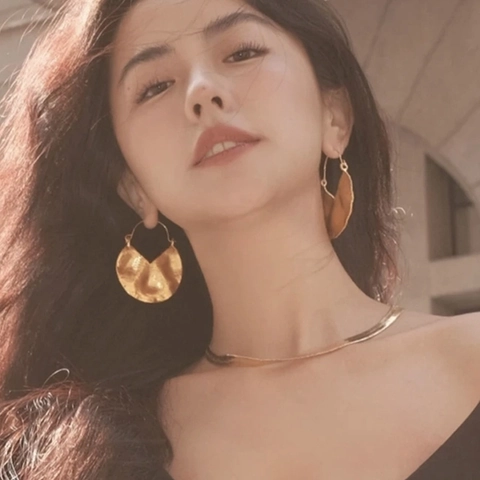 Stainless Steel Irregular Geometric Hoop Earrings 18K Real Gold Plated Metallic Pleated Texture Fashion Jewelry Women