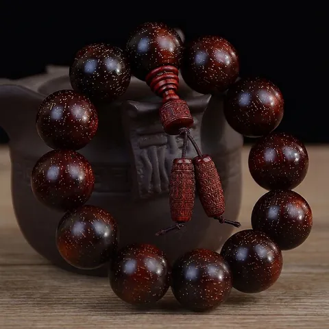 Buddhist Prayer Beads Bracelet Natural Blood Sandalwood Wood Beaded Necklace Ethnic Zen High Density Gold Stars For Men Women