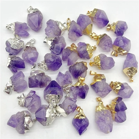 Natürliche Amethyst Rohstein Anhänger Unregelmäßige Kristall Gold Silber Plattiert DIY Schmuckherstellung