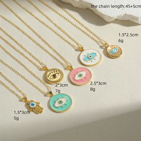 Böhmische Halskette Mit Anhänger Böser Blick Hand Der Fatima Für Damen Kupfer Vergoldet Emaille Zirkonia Mode Schmuck