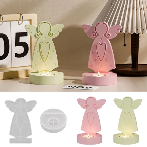 Angel Candle Holder Silicone Mold Heart Wings Design DIY Resin Plaster Casting Tray Home Ornament Decoration Craft