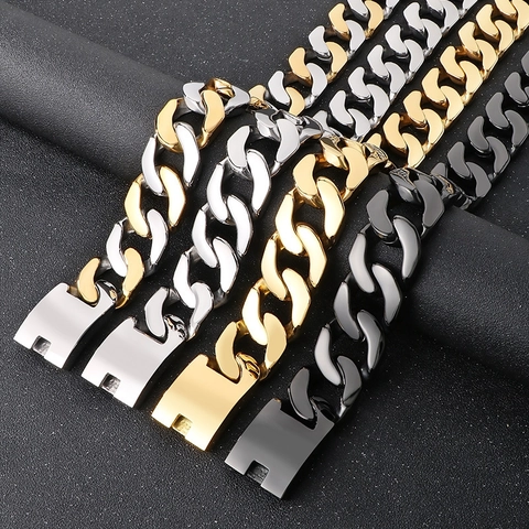 Collana E Bracciale A Catena Cubana Larga In Acciaio Inossidabile 316L Punk Hip Hop Gioielli Alla Moda Per Uomo