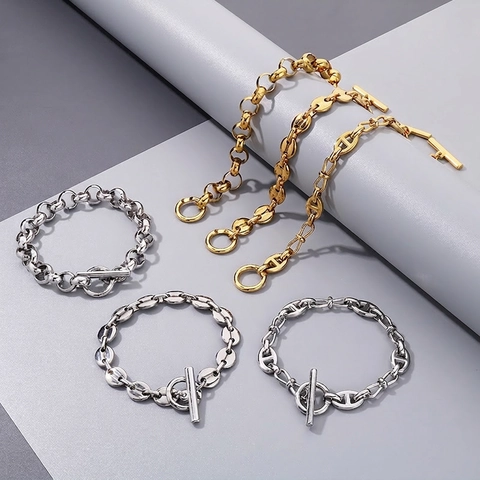 Bracciale In Acciaio Inossidabile Uomo Donna Catena A Maglie Minimalista Con Chiusura OT Forma Chicco Di Caffè Gioielli
