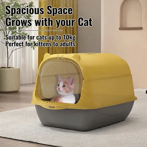 Fully Enclosed Cat Litter Box And Scoop Odor Control Splash Proof Large Space Portable Handle PP Plastic For Indoor Cats