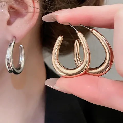 Minimalistische Dicke U-Creolen Für Damen Poliertes Metall Mit 925er Sterling Silber Ohrstecker