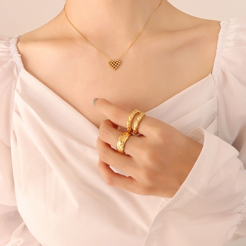 Collar Y Pendientes De Cuentas De Corazón Joyería Acero Inoxidable Chapado En Oro 18K Elegante Para Mujer