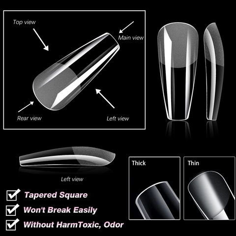 Soft Gel Nail Tips PMMA Traceless Transparent Half Matte Coffin Almond Shape DIY Manicure Extension For Women