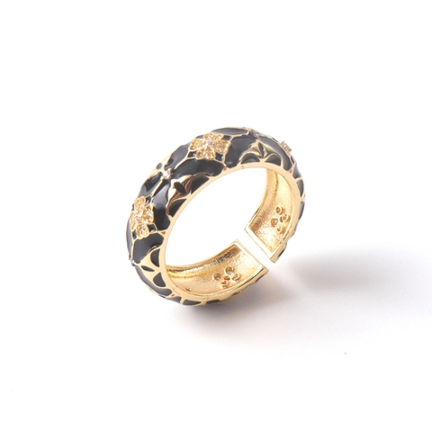 Fashion 18K Gold Plated Copper Ring For Women Colorful Enamel Flower Geometric Adjustable Open Finger Ring Zirconia Jewelry